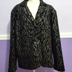 HOST PICK Bamboo Traders Black Leopard Print Boxy Long Sleeve Jacket 1X